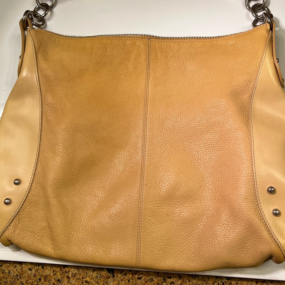 Furla Vintage Buttercup Pebbled Leather Shoulder Bag Hobo 16”x12” Preowned - Picture 2 of 16
